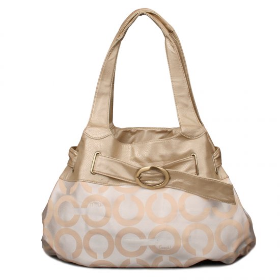 Coach Buckle In Signature Large Gold White Hobo END | Women